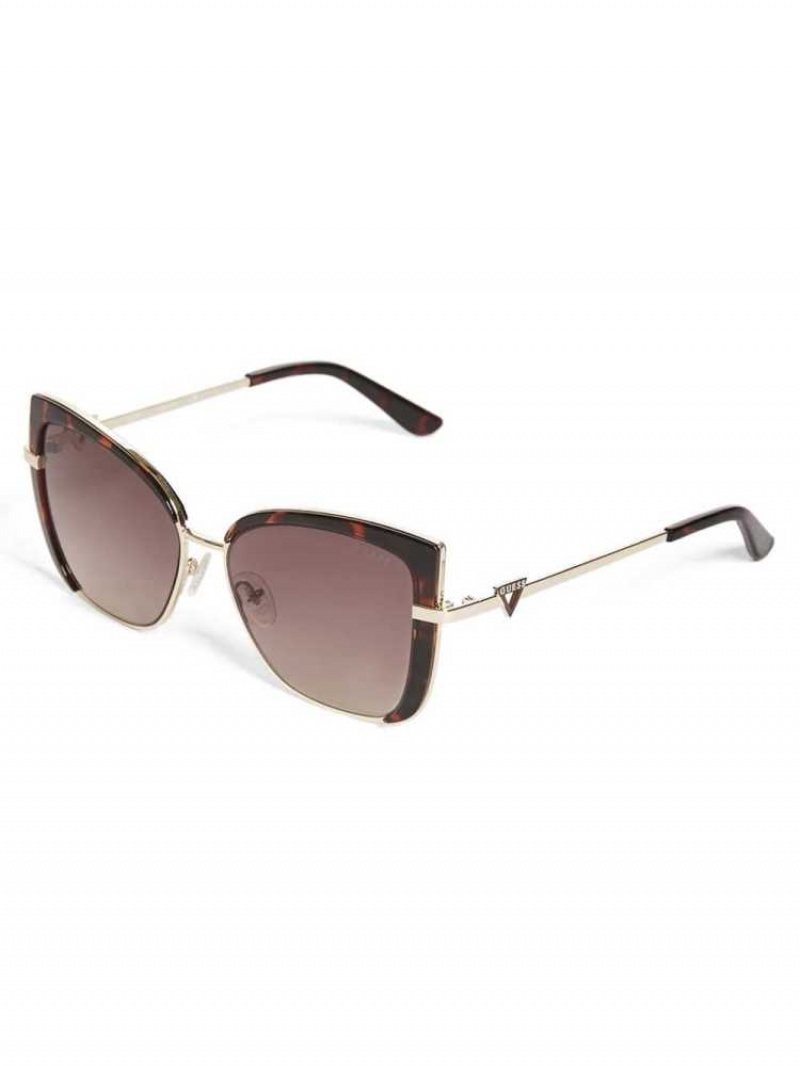 Lunette de Soleil Guess Tinted Cat-Eye Femme Marron | 81342-KYXI