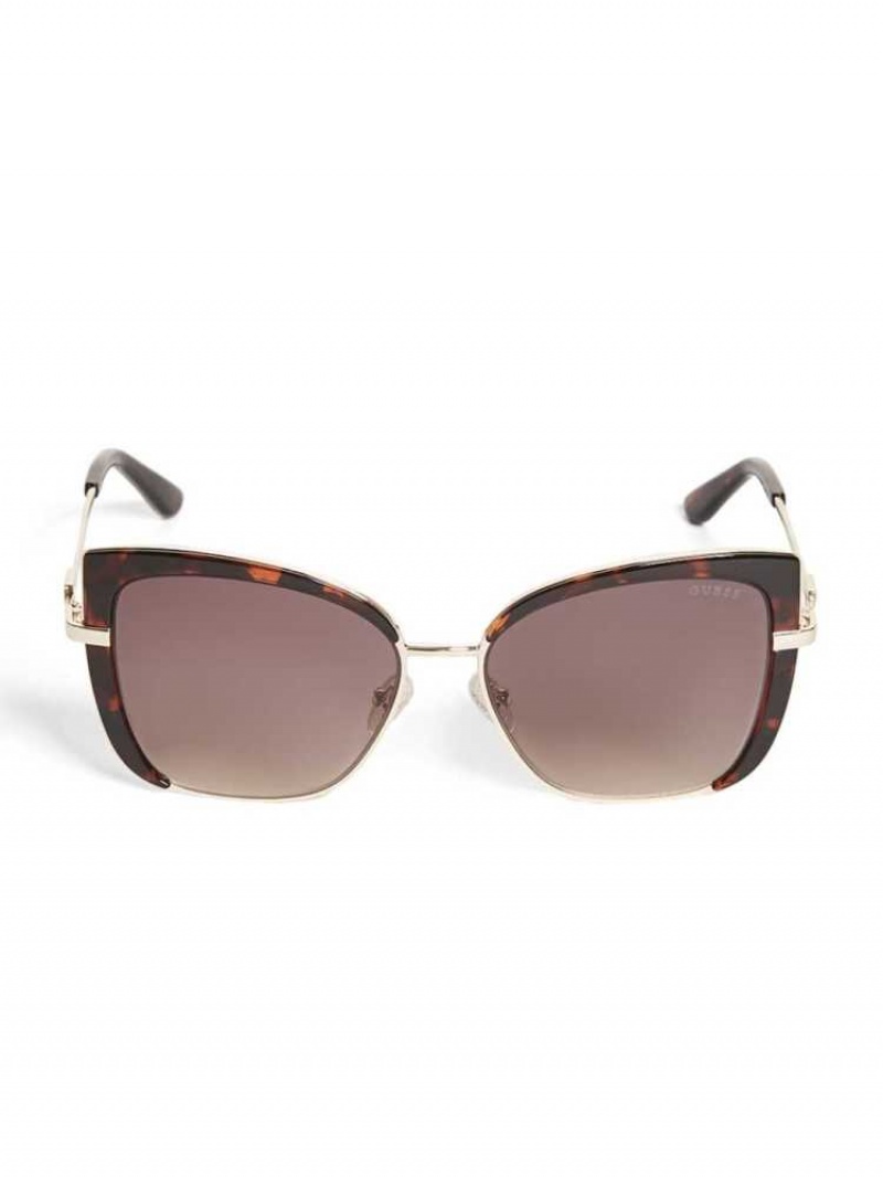 Lunette de Soleil Guess Tinted Cat-Eye Femme Marron | 81342-KYXI