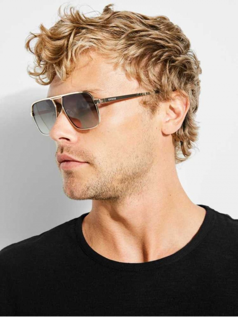 Lunette de Soleil Guess Top Bar Aviator Homme Doré | 57930-RQYB