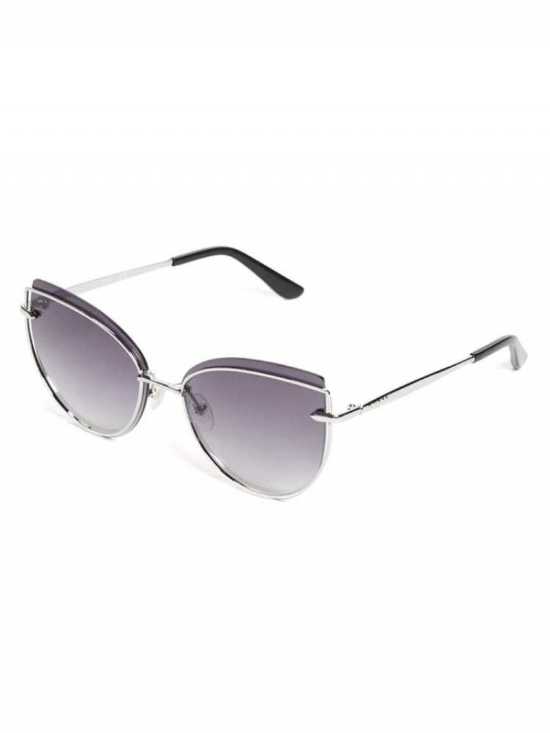 Lunette de Soleil Guess Wired Cat Eye Femme Argent | 01675-PTKB