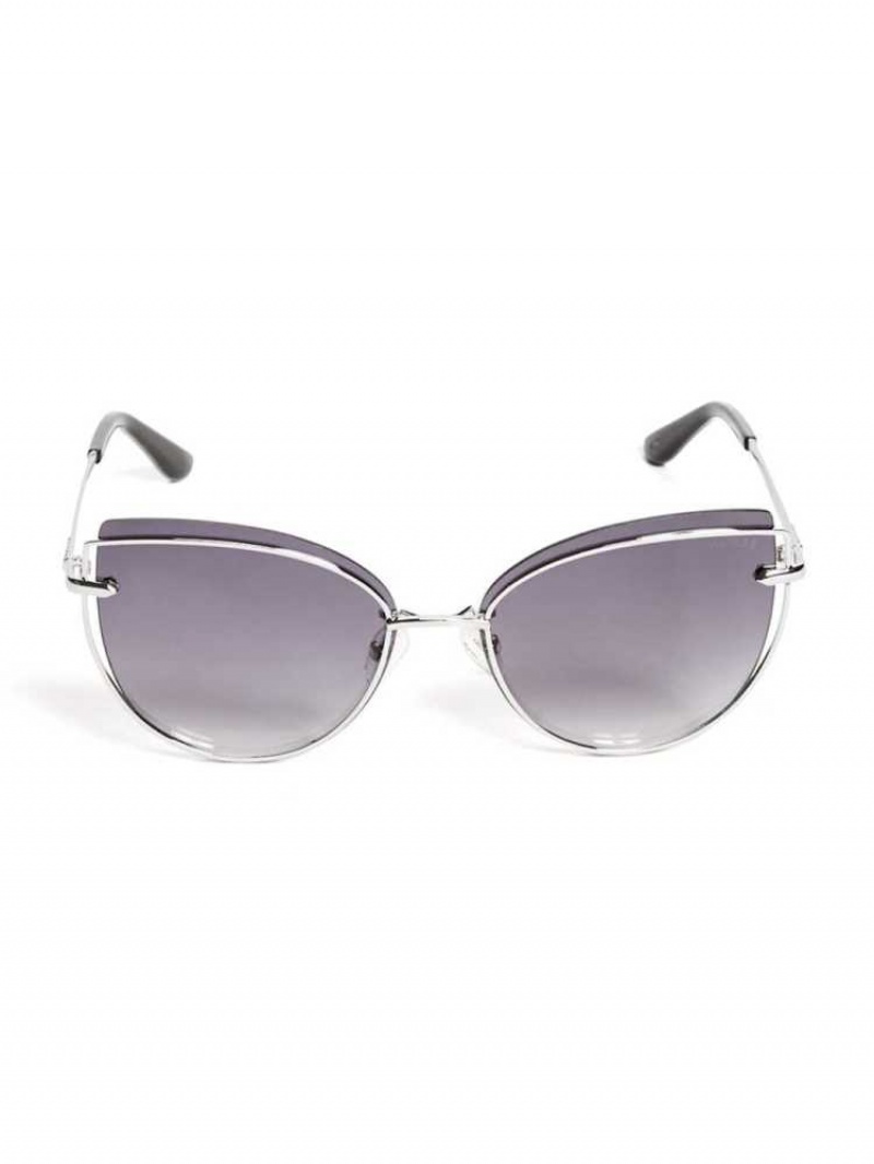 Lunette de Soleil Guess Wired Cat Eye Femme Argent | 01675-PTKB