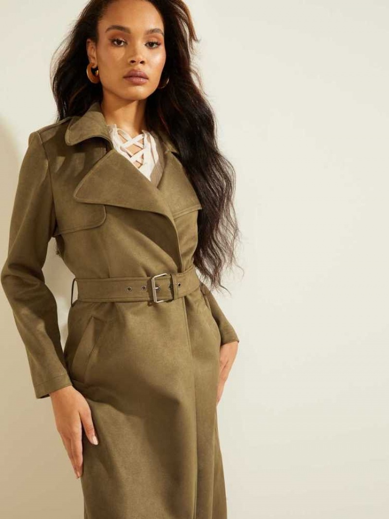 Manteaux Guess Baraa Longline Trench Femme Vert | 91873-BXRH