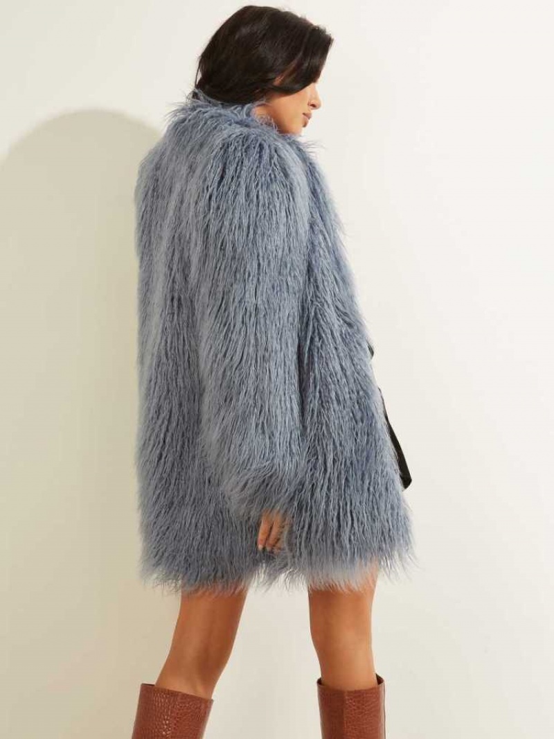 Manteaux Guess Maurizia Shaggy Faux-Fur Femme Bleu | 20146-BXCL