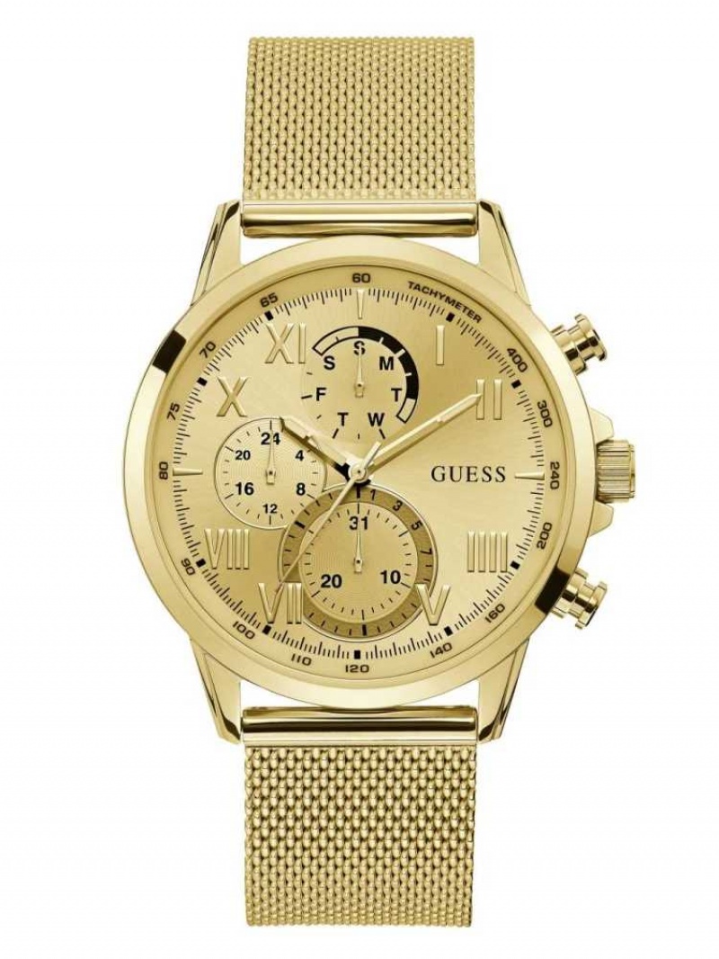 Montre Guess Gold-Tone Mesh Multifunctional Homme Doré | 30986-QPSV