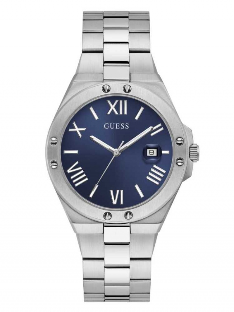 Montre Guess Perspective Silver-Tone and Blue Analog Homme Multicolore | 60319-XBMO