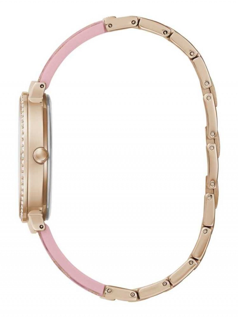 Montre Guess Pink and Rose Gold-Tone Crystal Analog Femme Multicolore | 29146-JCLY