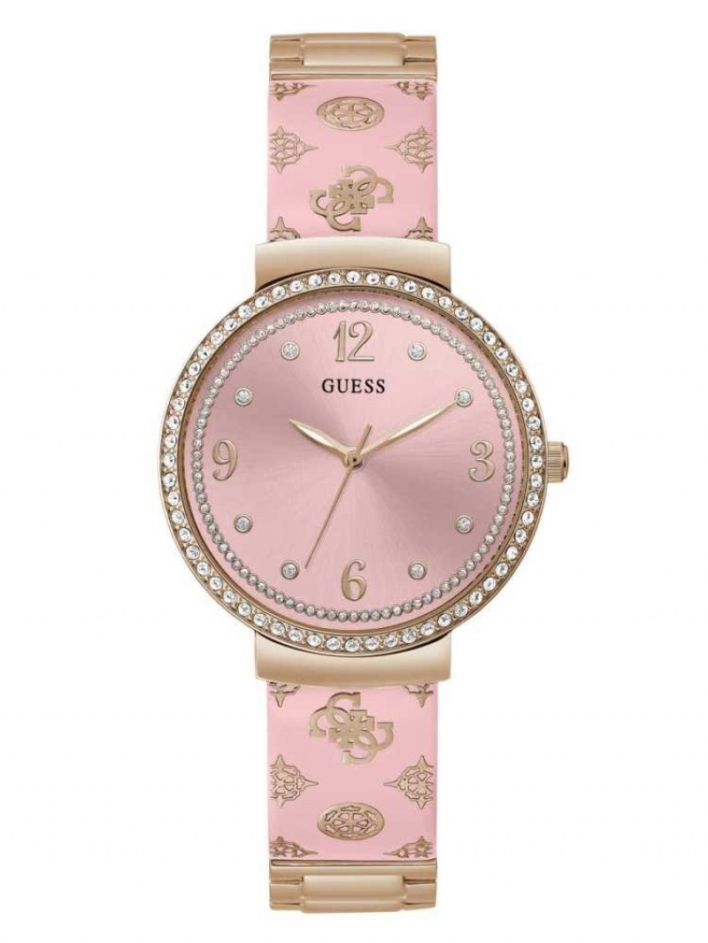 Montre Guess Pink and Rose Gold-Tone Crystal Analog Femme Multicolore | 29146-JCLY