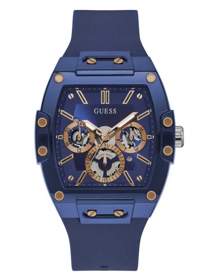 Montre Guess Rose Gold-Tone and Blue Silicone Multifonction Homme Multicolore | 97354-ZVOQ