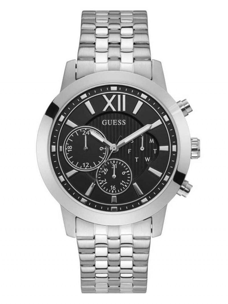 Montre Guess Silver-Tone And Black Chrono-Look Multifonction Homme Argent | 70523-HRYK