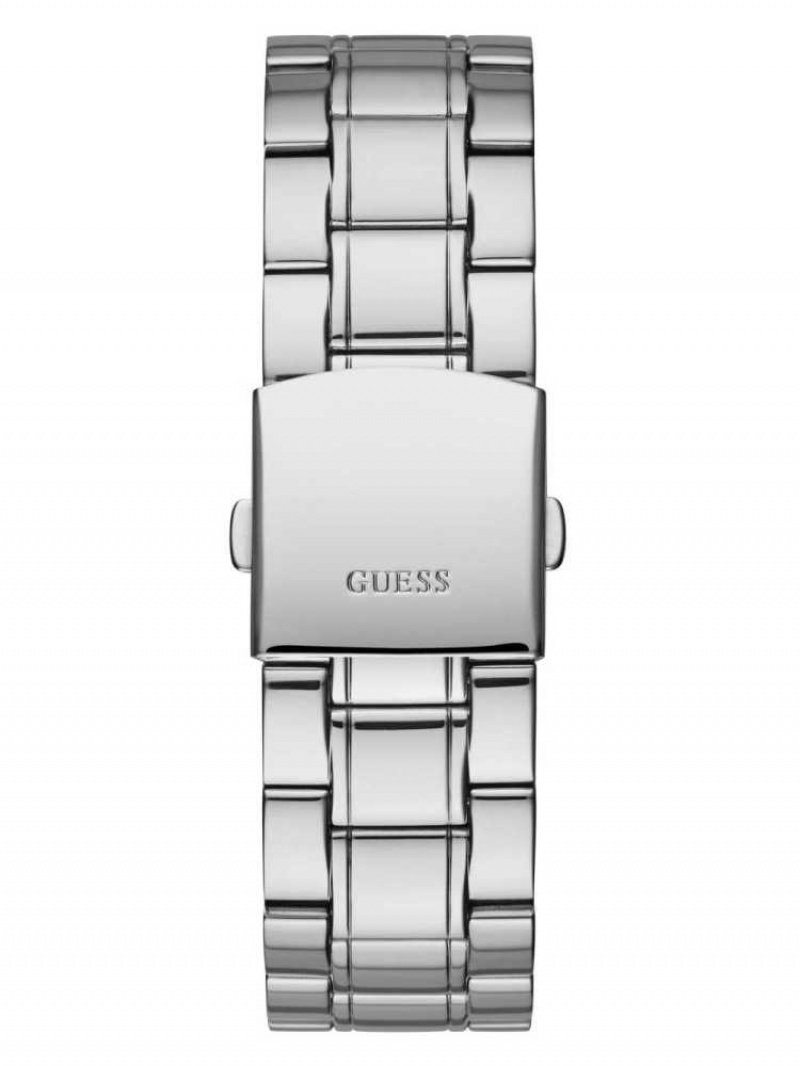 Montre Guess Silver-Tone And Blue Diamond Analog Homme Argent | 92340-DSYC