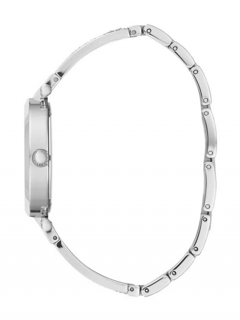 Montre Guess Silver-Tone Crystal Bangle Analog Femme Argent | 04716-RFXV