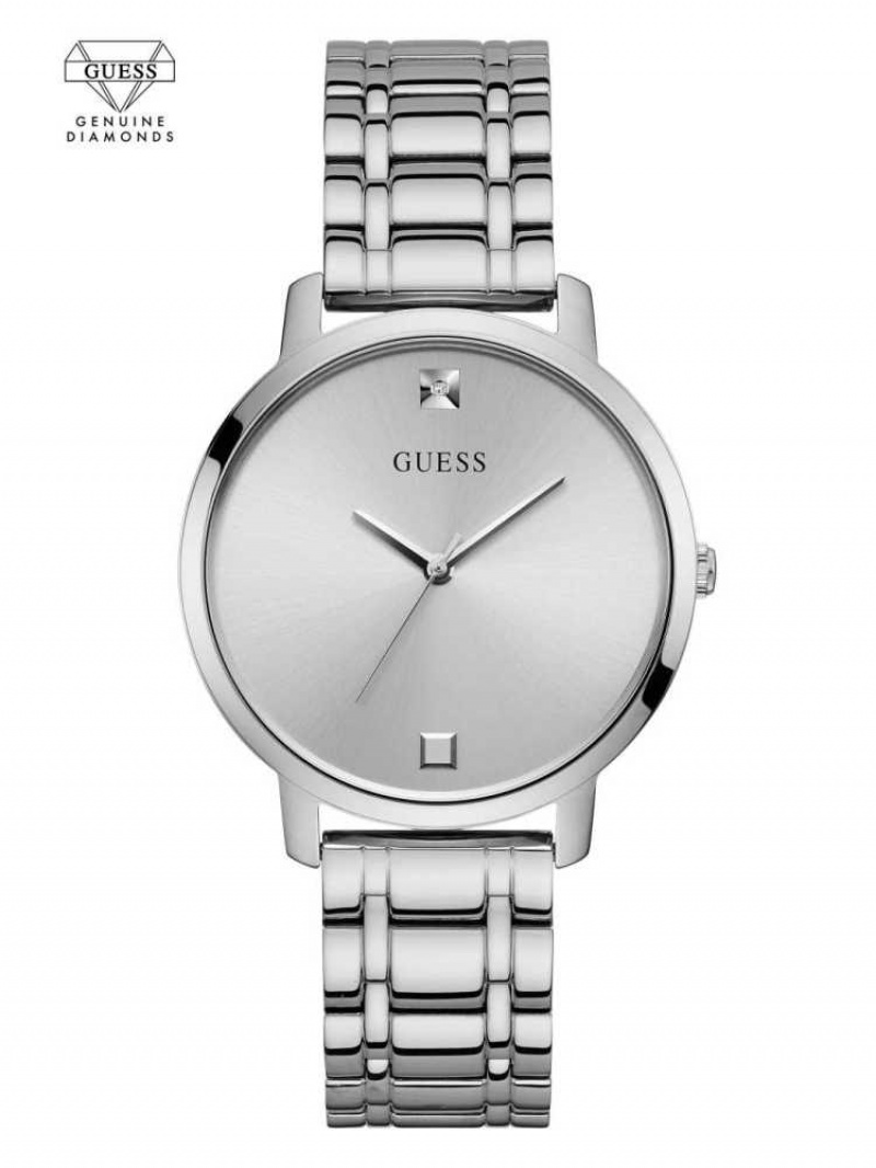 Montre Guess Silver-Tone Diamond Analog Femme Argent | 38697-AJXM