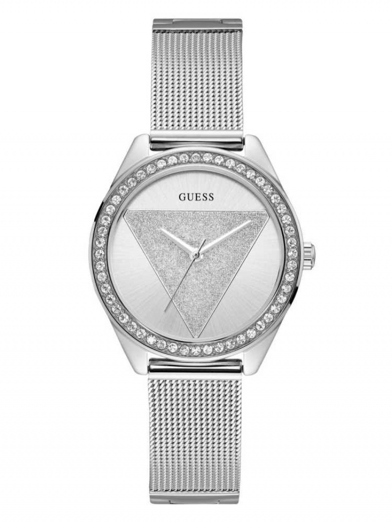 Montre Guess Silver-Tone Logo Analog Femme Argent | 43297-FQMX