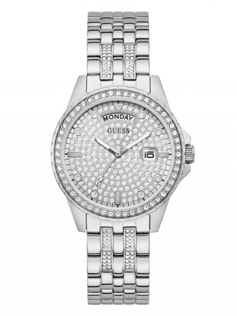 Montre Guess Silver-Tone Rhinestone Analog Femme Multicolore | 25168-VUMZ