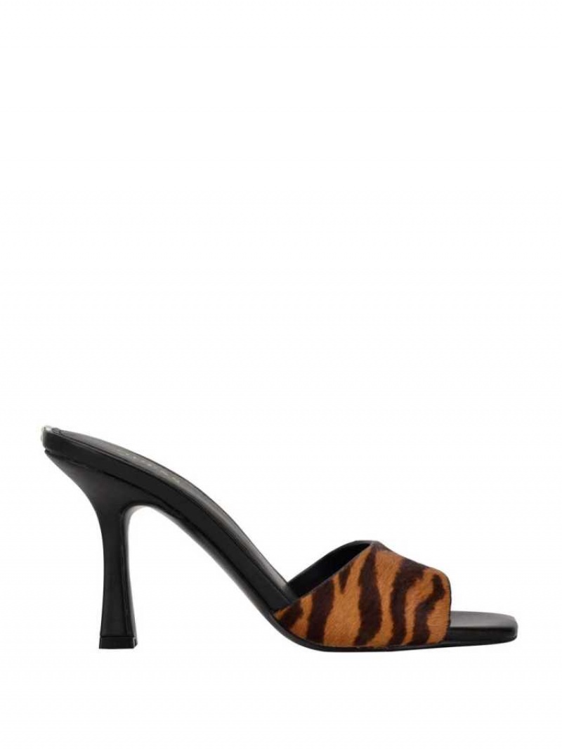 Mules Guess Seldiey Square-Embout Tiger Mules Femme Noir | 14693-DNKP