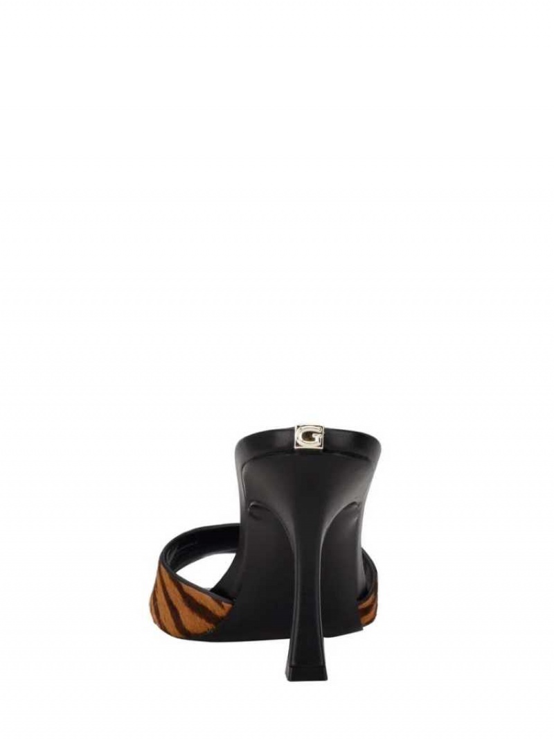 Mules Guess Seldiey Square-Embout Tiger Mules Femme Noir | 14693-DNKP