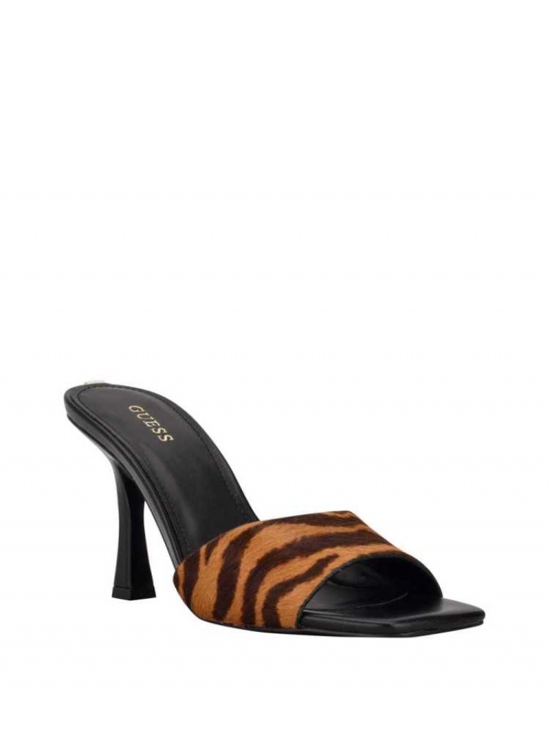 Mules Guess Seldiey Square-Embout Tiger Mules Femme Noir | 14693-DNKP