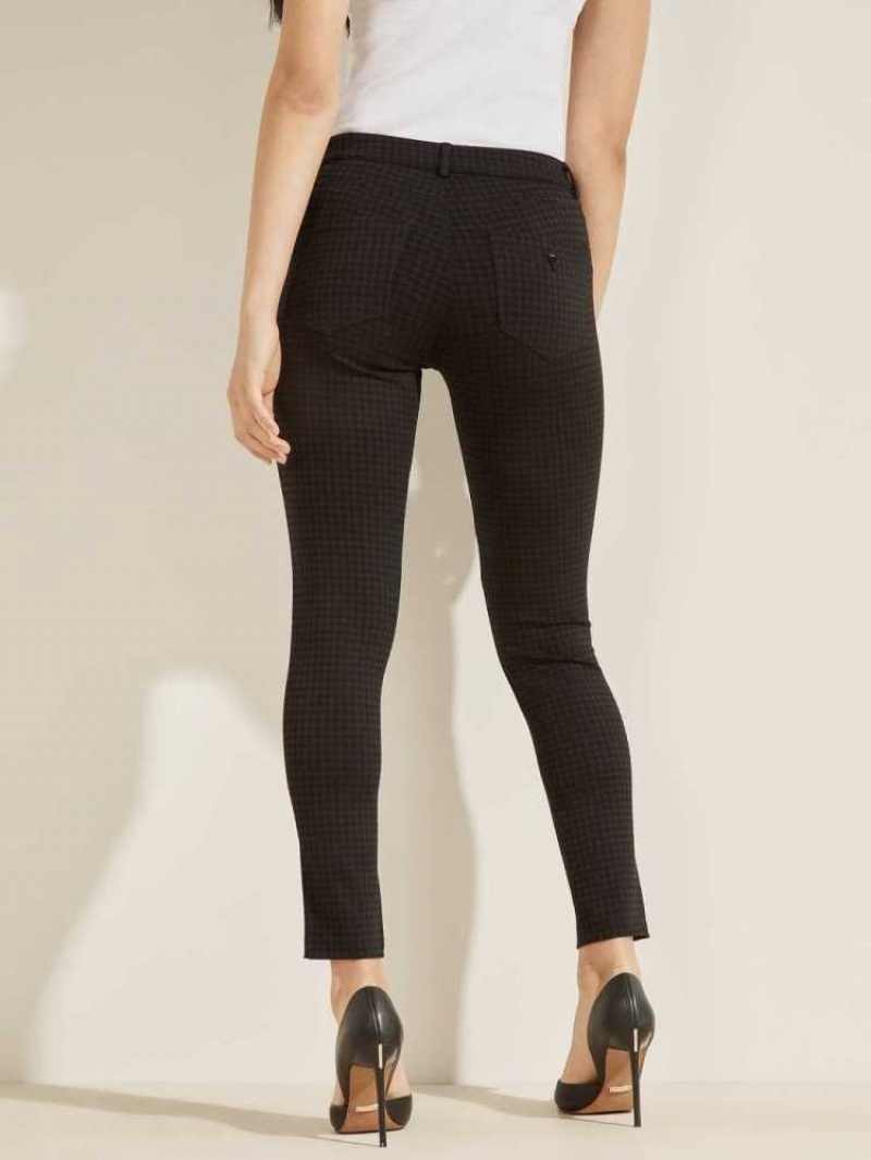 Pantalon Guess Curve X Houndstooth Ponte Femme Noir Grise | 08592-IMST