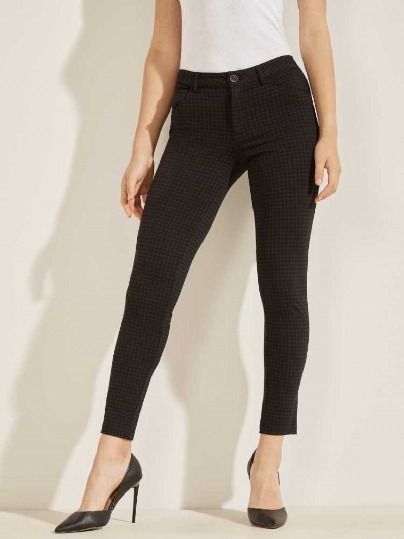 Pantalon Guess Curve X Houndstooth Ponte Femme Noir Grise | 08592-IMST