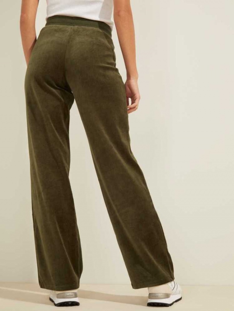 Pantalon Guess Velour Logo Femme Vert | 71346-JQCB