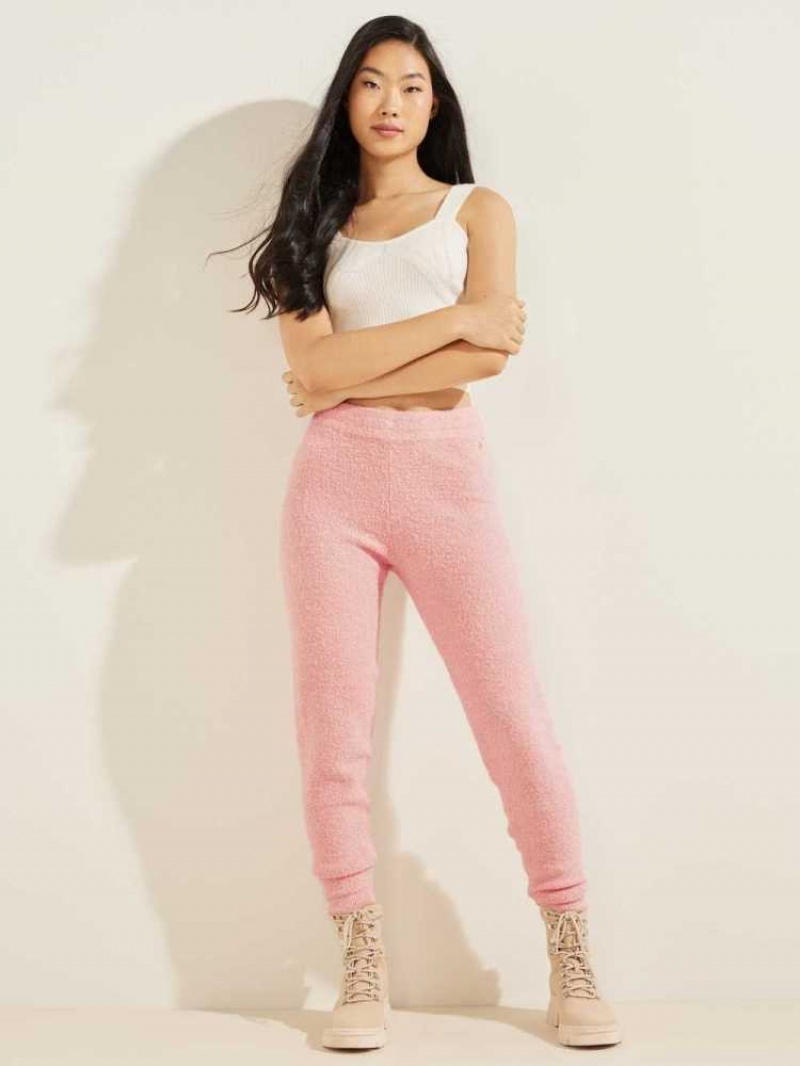 Pantalon Jogger Guess Reeda Lurex Boucle Femme Rose Multicolore | 05621-HNDO