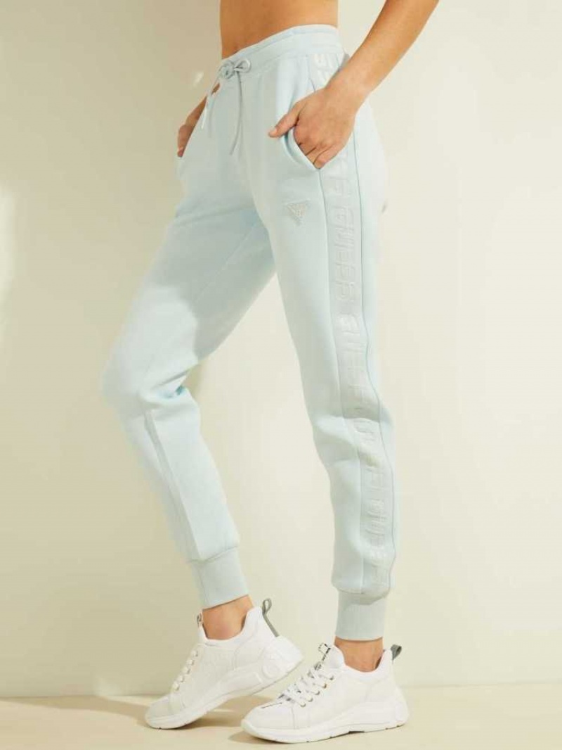 Pantalon Jogger Guess Scuba Logo Tape Femme Bleu Clair | 69832-TWZY