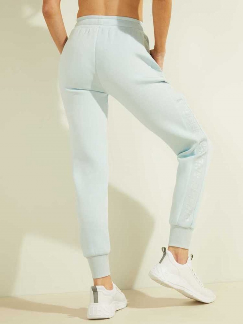 Pantalon Jogger Guess Scuba Logo Tape Femme Bleu Clair | 69832-TWZY