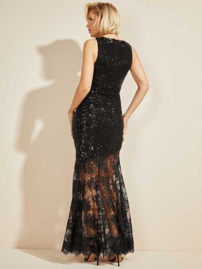 Peignoir Guess Amber Sequin and Dentelle Gown Femme Noir | 06751-BVWY