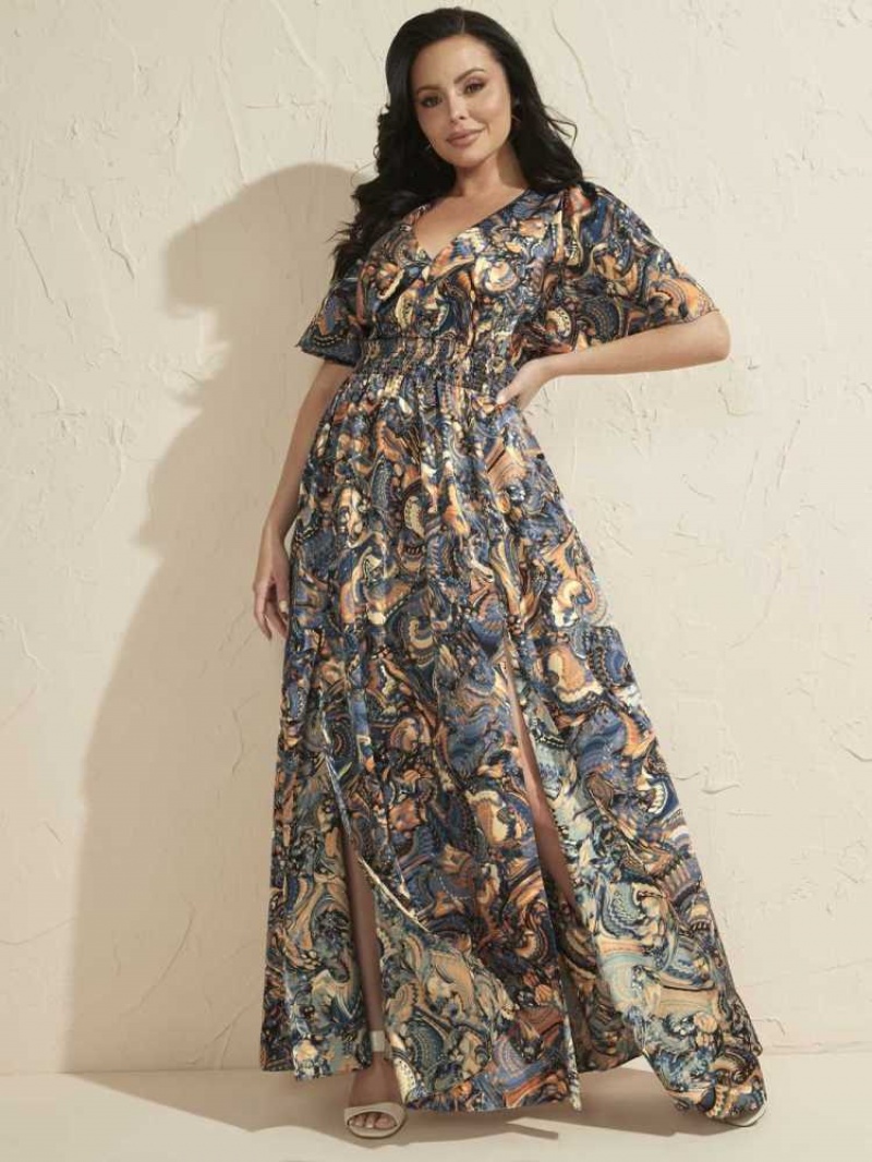 Peignoir Guess Slick Paisley Maxi Femme Fleur Bleu | 74029-CPAT