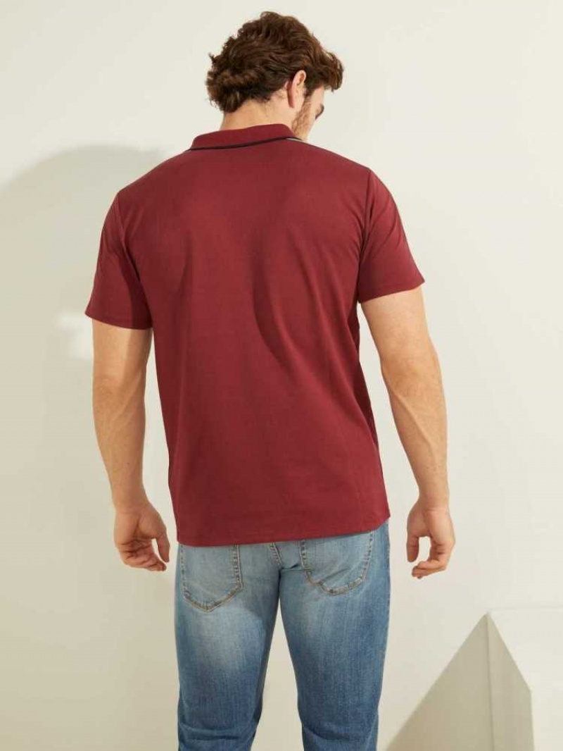 Polos Guess Pique Logo-Taping Homme Bordeaux | 02479-DSML