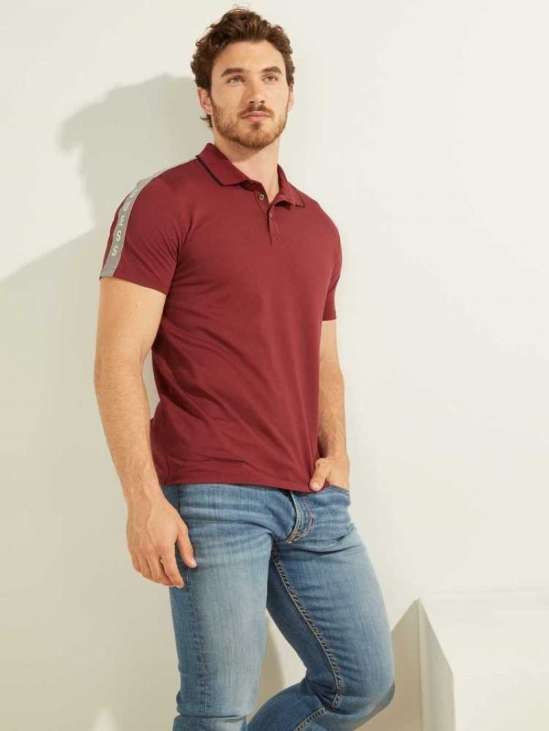 Polos Guess Pique Logo-Taping Homme Bordeaux | 02479-DSML