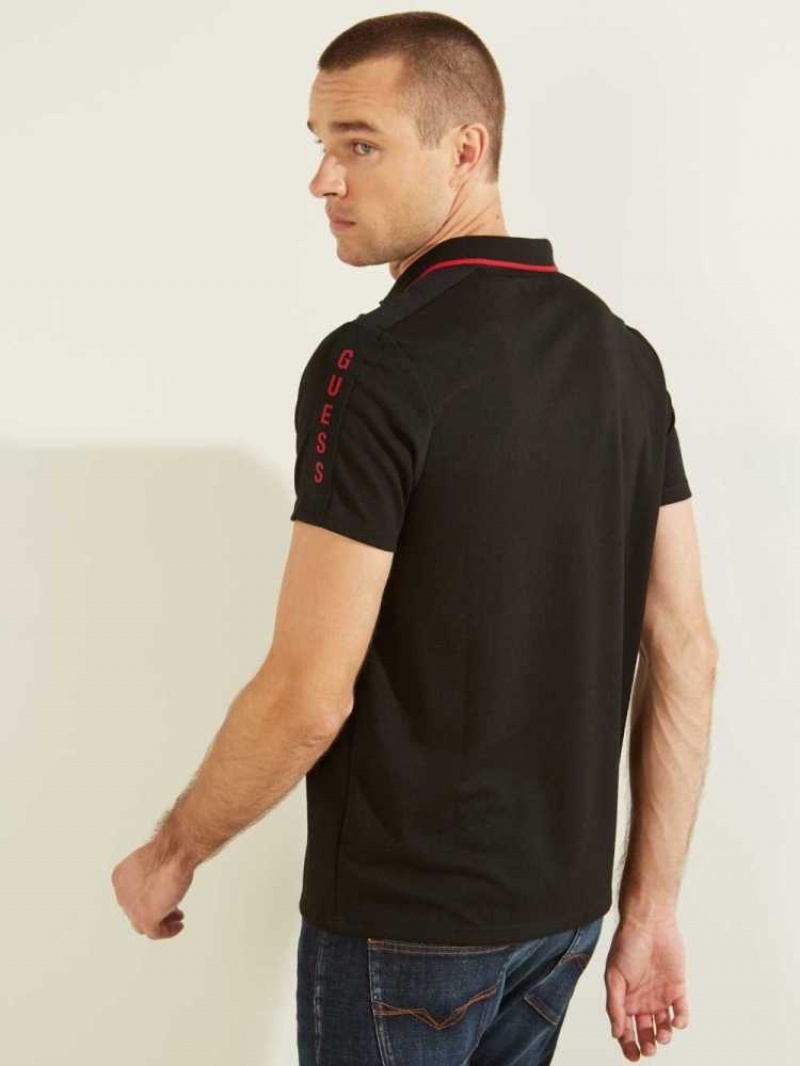 Polos Guess Pique Logo-Taping Homme Noir | 31642-IYMX