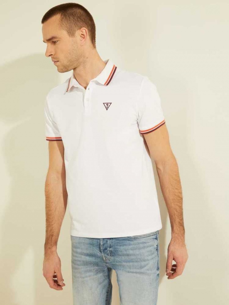 Polos Guess Sports Pique Logo Homme Blanche | 34205-NLXU