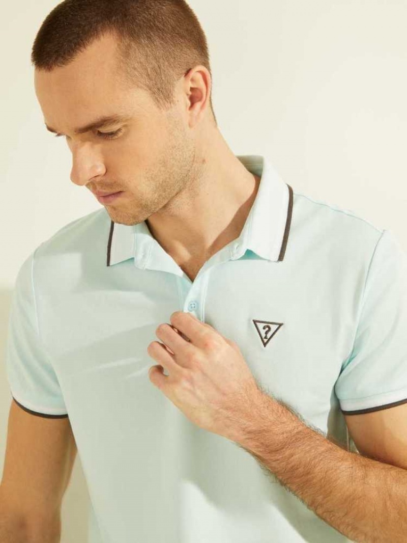 Polos Guess Sports Pique Logo Homme Bleu | 82065-DHWV