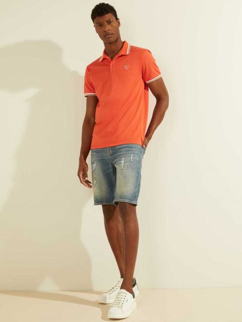 Polos Guess Sports Pique Logo Homme Orange | 61395-LGDT