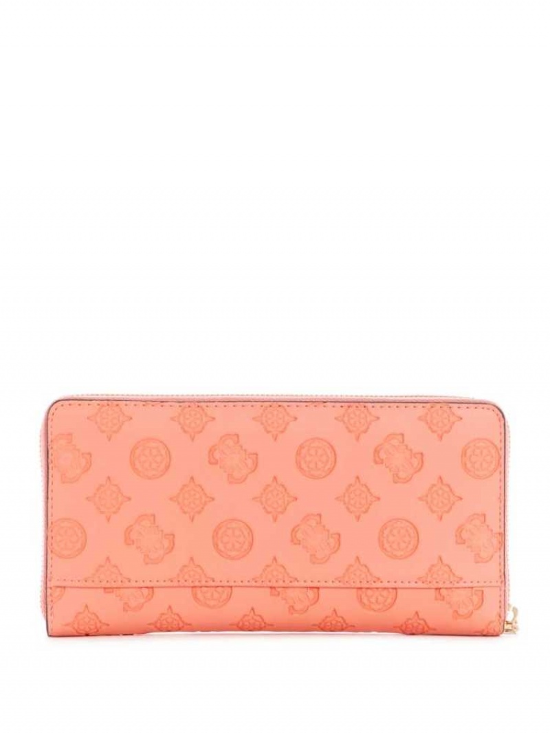 Portefeuilles Guess Bea Check Organizer Femme Corail | 74581-BDVZ