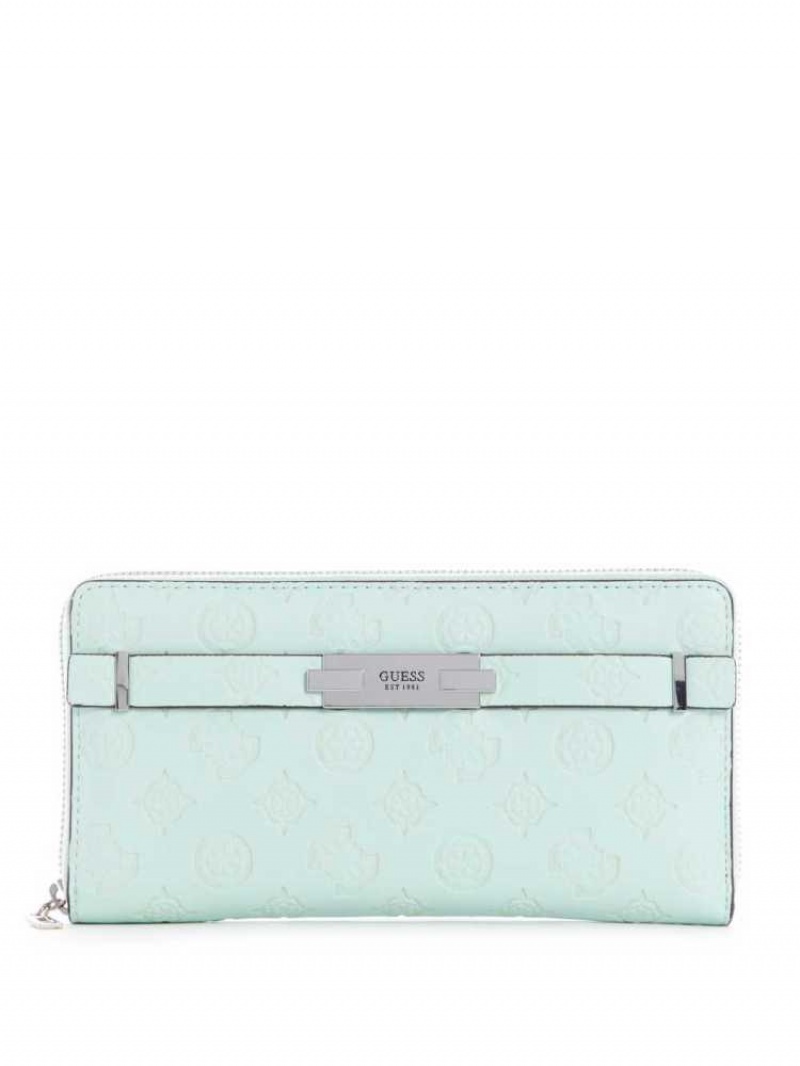 Portefeuilles Guess Bea Check Organizer Femme Turquoise Clair | 52043-RTJC