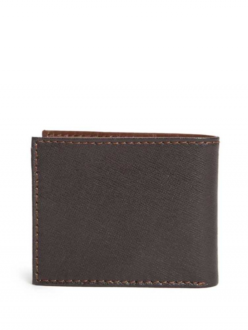 Portefeuilles Guess Contrast Stitch Slimfold Homme Marron | 64017-FWMB