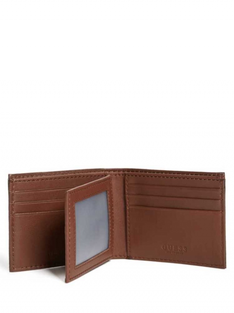 Portefeuilles Guess Contrast Stitch Slimfold Homme Marron | 64017-FWMB