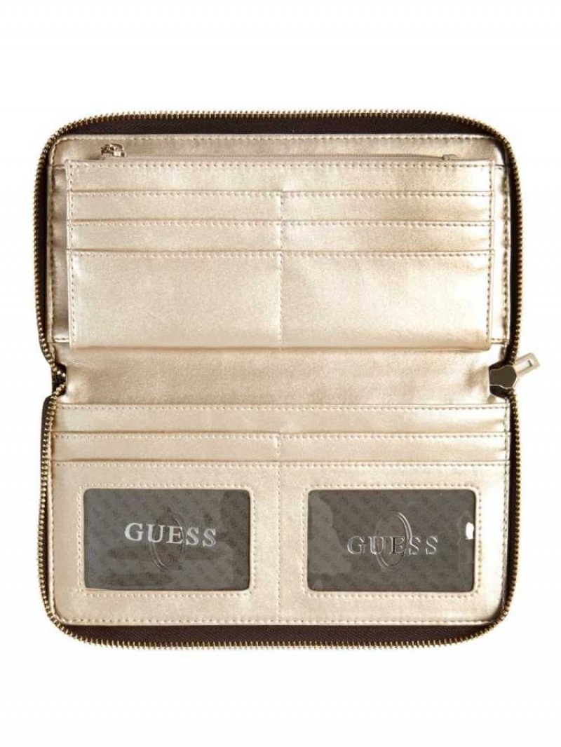 Portefeuilles Guess Illy Check Organizer Femme Beige | 72894-KRJV