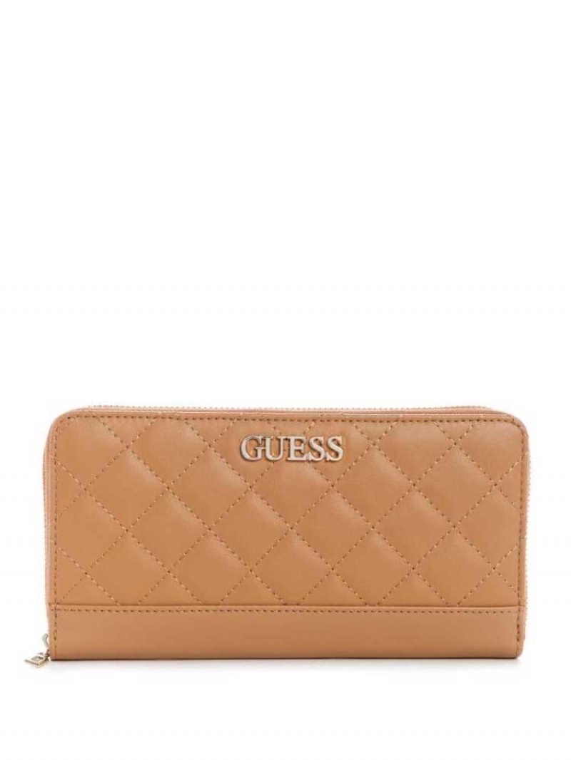 Portefeuilles Guess Illy Check Organizer Femme Beige | 72894-KRJV