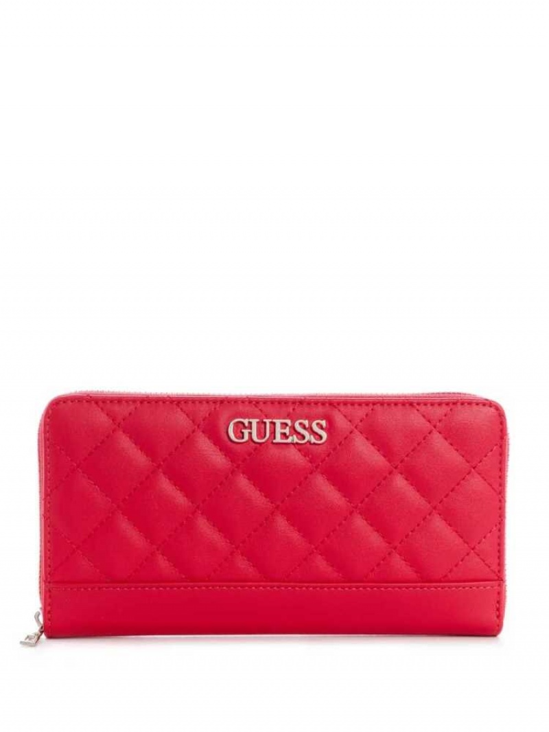 Portefeuilles Guess Illy Check Organizer Femme Rouge | 40925-DLPJ