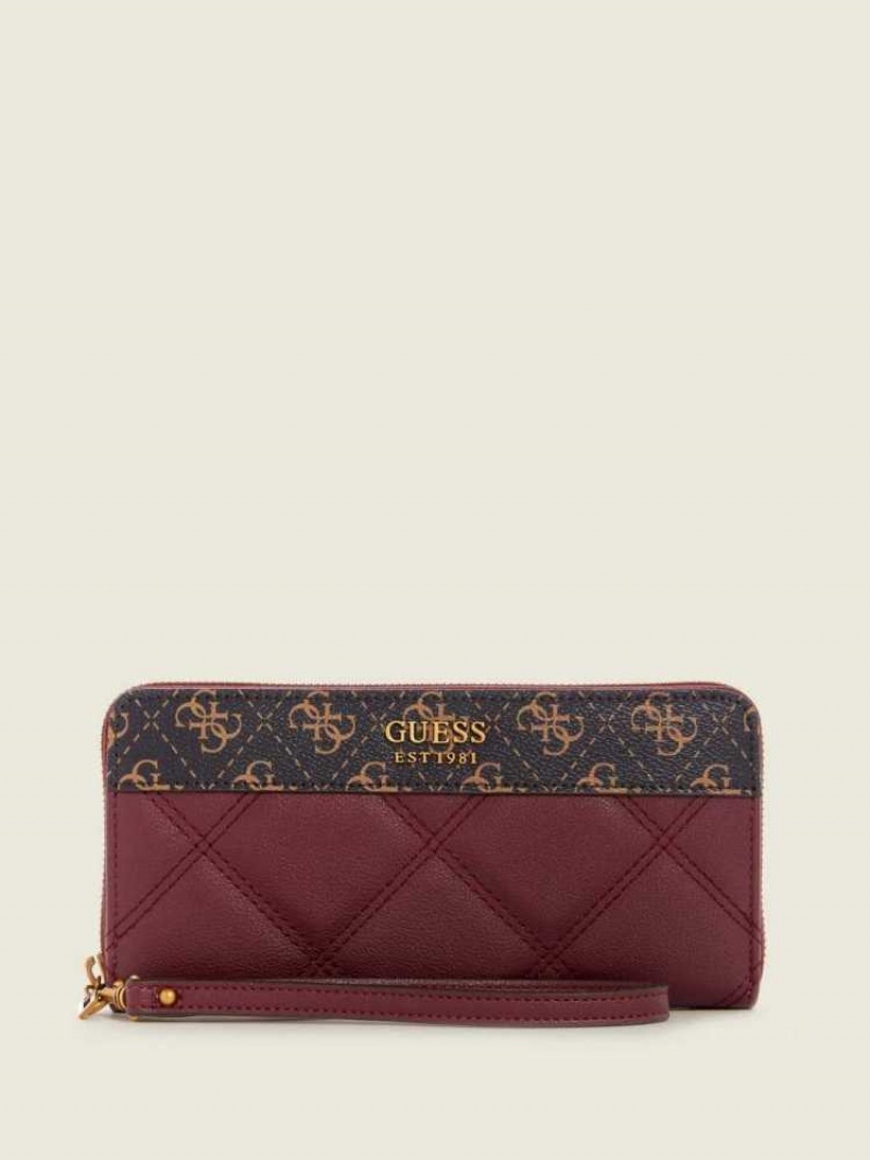 Portefeuilles Guess Katey Matelassé Zip-Around Femme Bordeaux Multicolore | 42309-IVDB