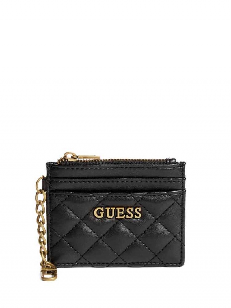 Portefeuilles Guess Matelassé Card Holder Femme Noir | 03765-TQSZ