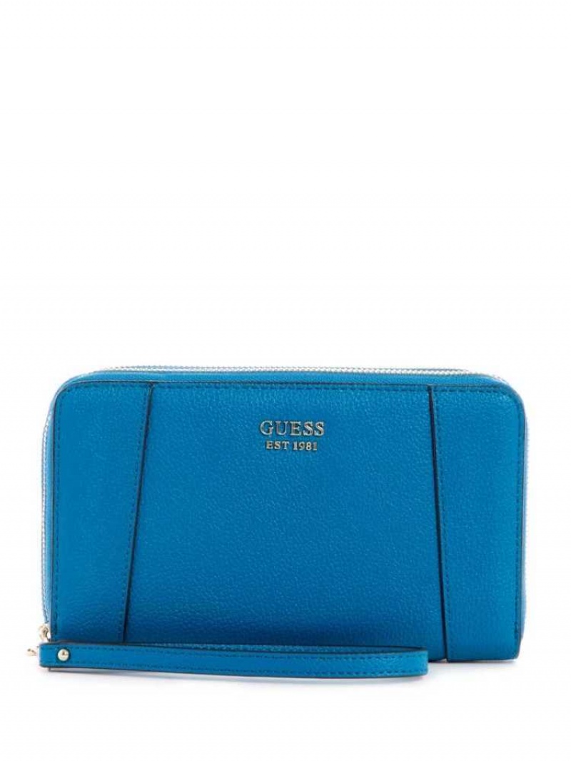 Portefeuilles Guess Naya Double Zip Wristlet Femme Bleu Marine | 06589-TXVS