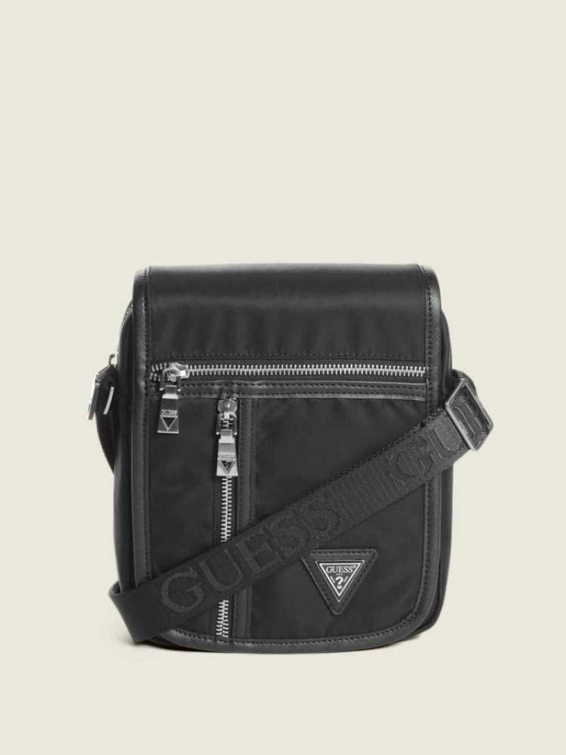 Sac Crossbody Guess Certosa Flap Homme Noir | 45237-POKM