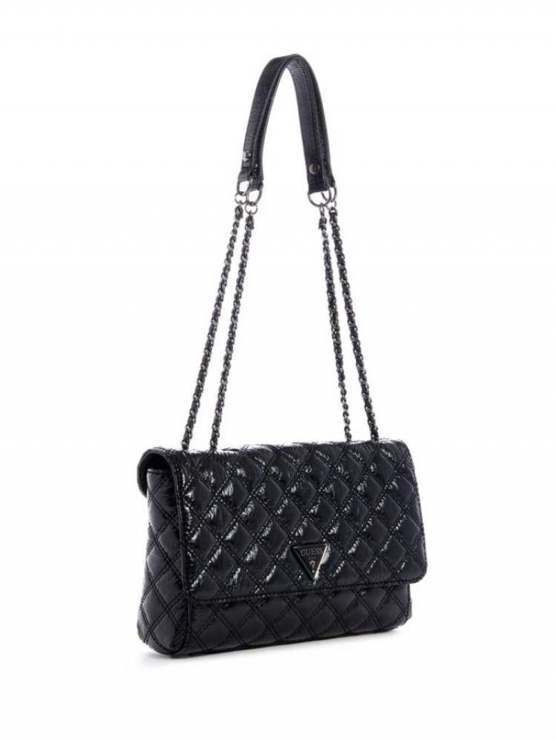 Sac Crossbody Guess Cessily Matelassé Convertible Femme Noir | 78253-DIBP