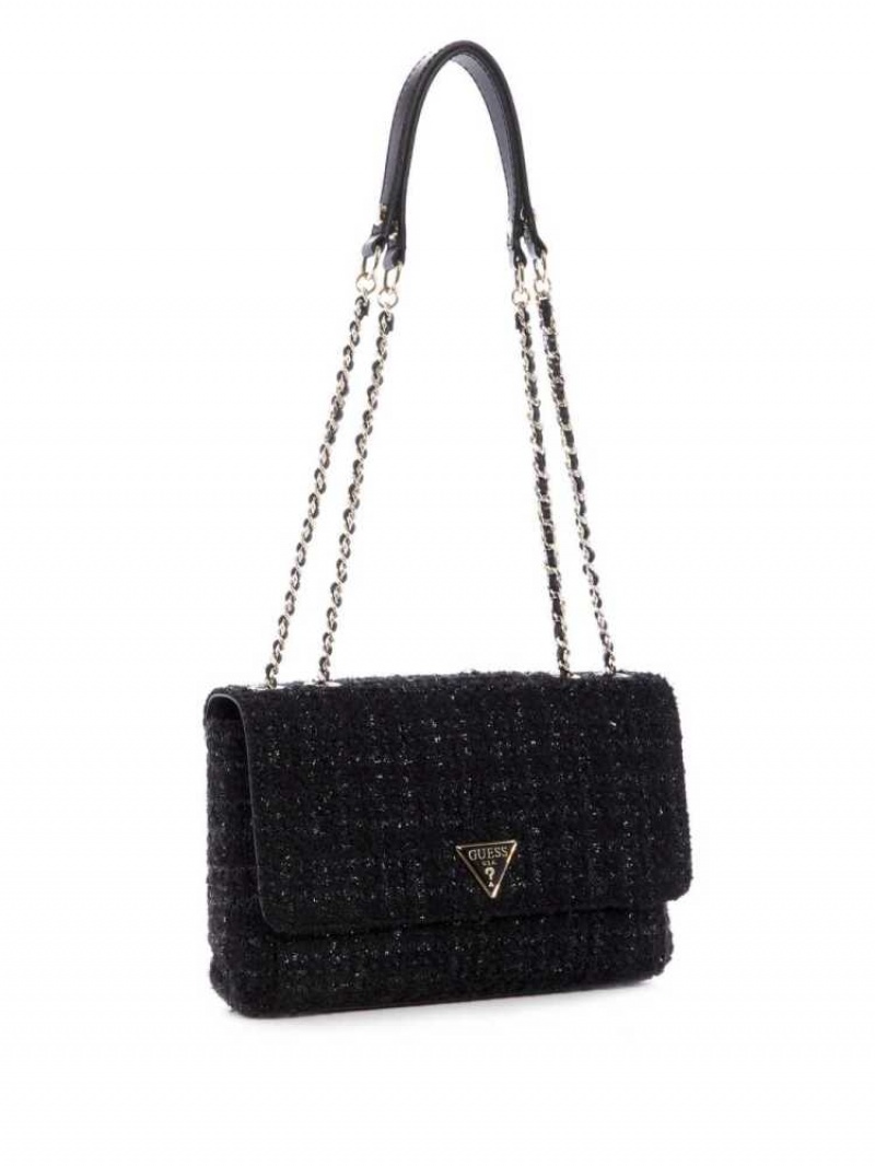 Sac Crossbody Guess Cessily Tweed Convertible Femme Noir | 79536-LNKE