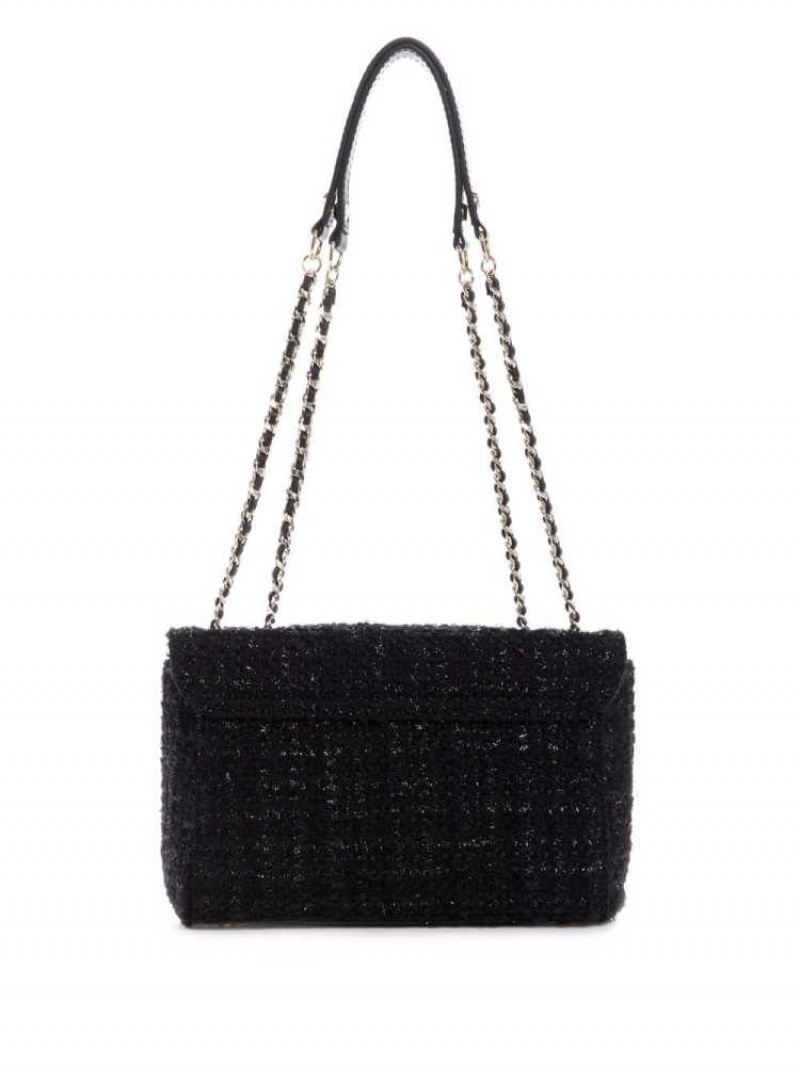 Sac Crossbody Guess Cessily Tweed Convertible Femme Noir | 79536-LNKE