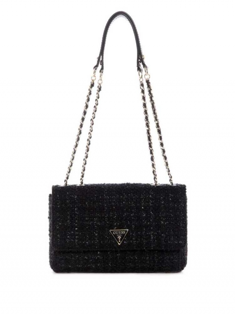 Sac Crossbody Guess Cessily Tweed Convertible Femme Noir | 79536-LNKE